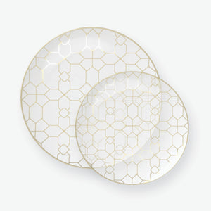 Round Clear • Gold Pattern Plastic Plates | 10 Pack - Luxe Party NYC