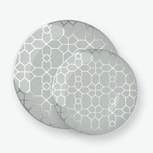 Load image into Gallery viewer, Round Gray • Silver Pattern Plastic Plates | 10 Pack - Luxe Party NYC