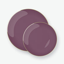 Load image into Gallery viewer, Round Purple • Gold Plastic Plates | 10 Pack - Luxe Party NYC