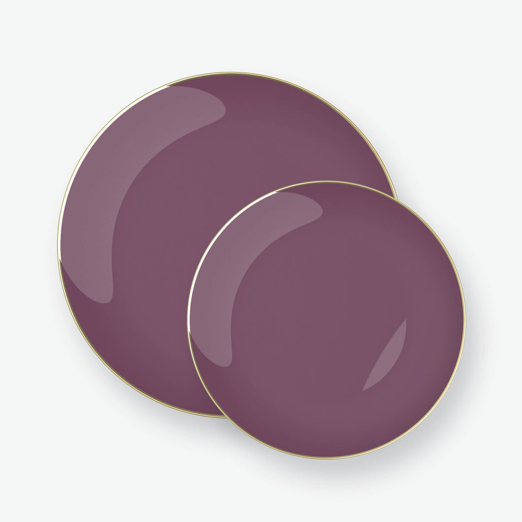 Round Purple • Gold Plastic Plates | 10 Pack - Luxe Party NYC