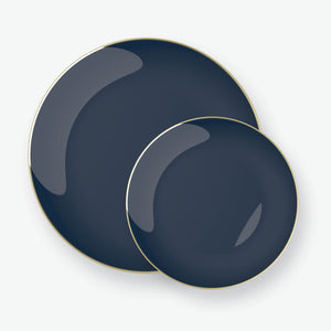 Round Navy • Gold Plastic Plates | 10 Pack - Luxe Party NYC