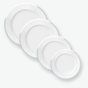 Classic Round White • Silver Plastic Dinner Plates | 10 Plates - Luxe Party NYC