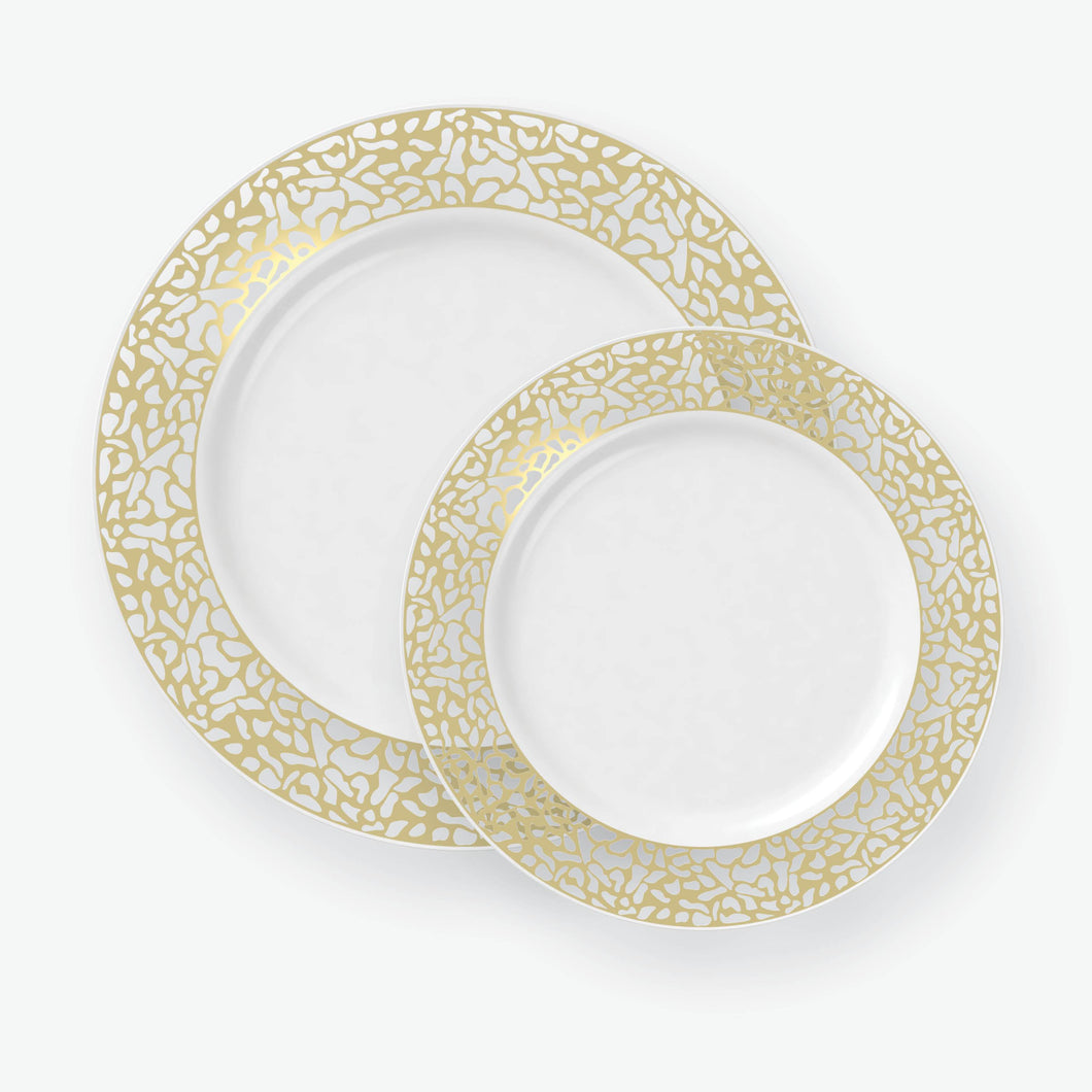 Round Lace White • Gold Plastic Plates | 10 Plates - Luxe Party NYC