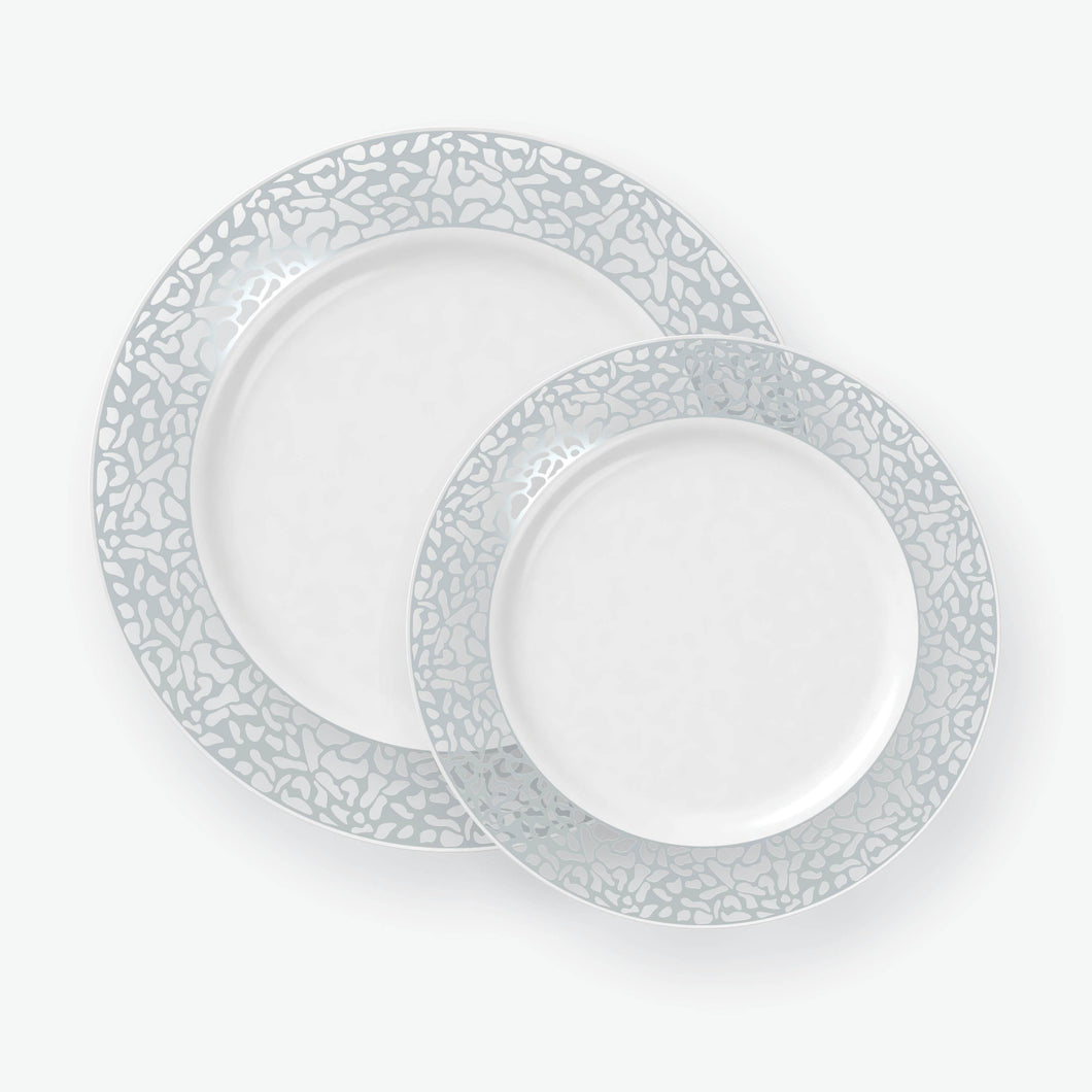 Round Lace White • Silver Plastic Plates | 10 Plates - Luxe Party NYC