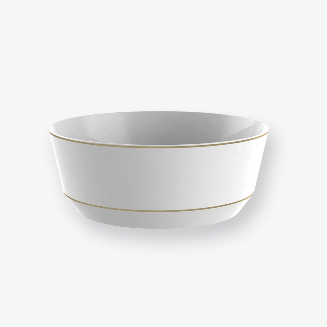 14 Oz. Round White • Gold Plastic Bowls | 10 Pack - Luxe Party NYC