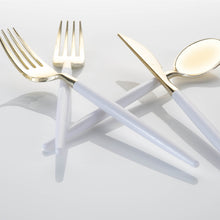 Load image into Gallery viewer, White • Gold Plastic Cutlery Set | 32 Pieces - Luxe Party NYC
