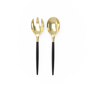 Black /  Gold Plastic Serving Forks • Spoons Set - Luxe Party NYC