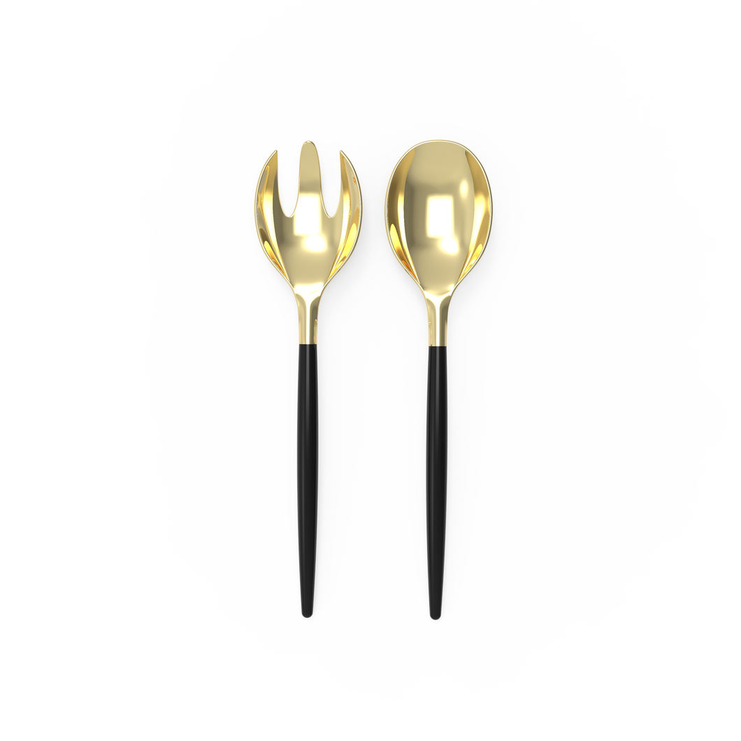 Black /  Gold Plastic Serving Forks • Spoons Set - Luxe Party NYC