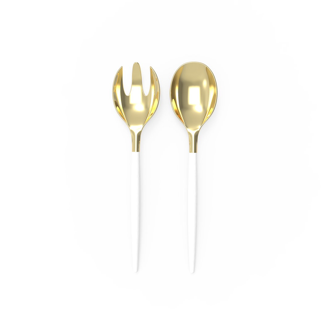 White and Gold Serving Fork • Spoon Set - Luxe Party NYC