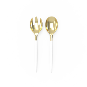 White /  Gold Plastic Serving Fork • Spoon Set - Luxe Party NYC