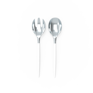 White and Silver Plastic Serving Fork • Spoon Set - Luxe Party NYC