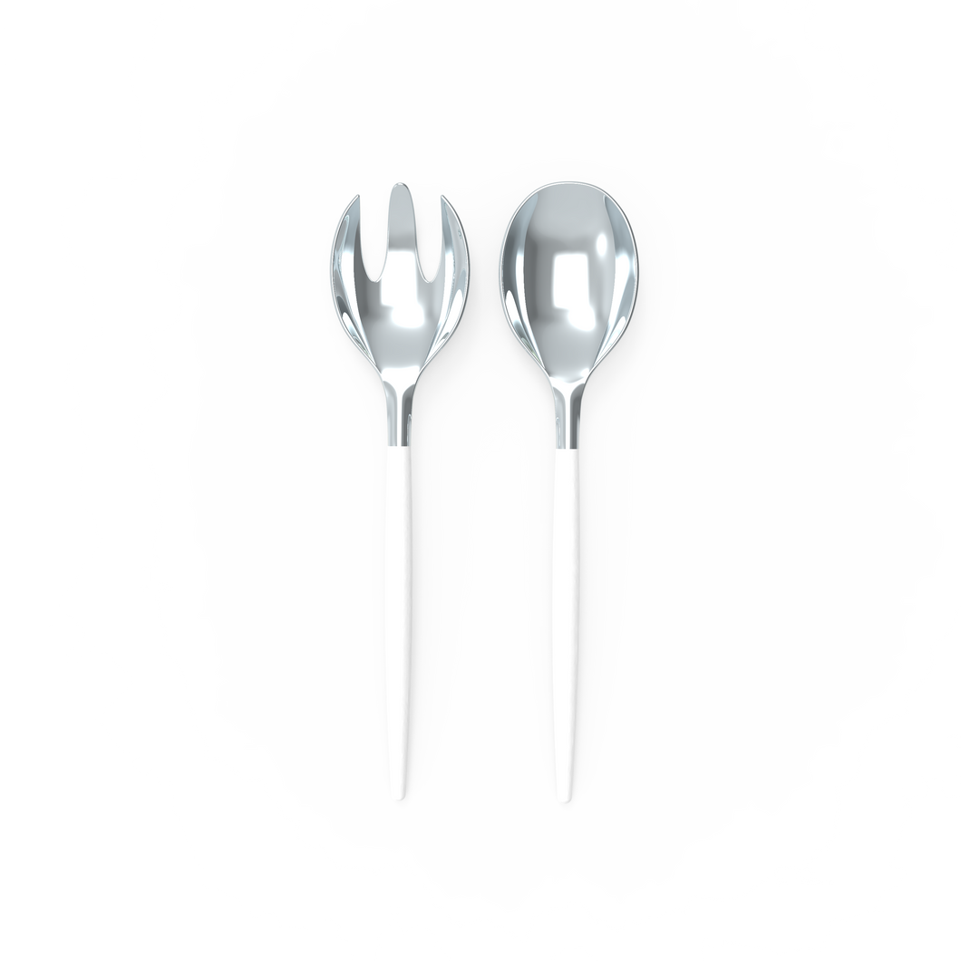 White and Silver Plastic Serving Fork • Spoon Set - Luxe Party NYC