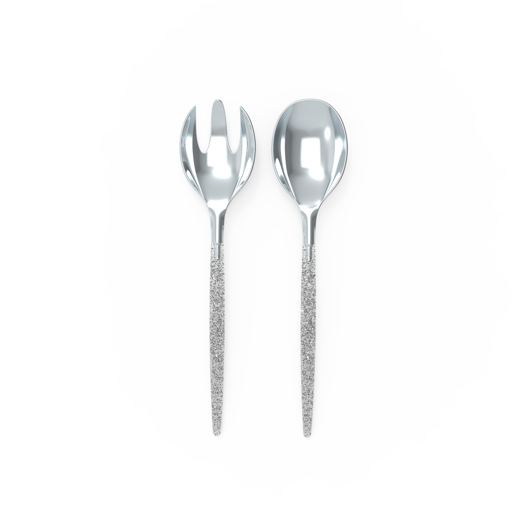 Silver Glitter Plastic Serving Fork • Spoon Set - Luxe Party NYC