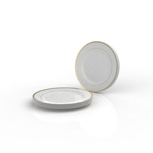 Load image into Gallery viewer, Classic Round White • Gold Plastic Plates | 10 Plates - Luxe Party NYC