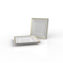 Load image into Gallery viewer, Classic Square White • Gold Plastic Appetizer Plates | 10 Plates - Luxe Party NYC
