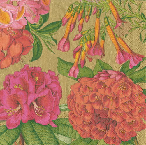 napkins gold pink orange floral  napkins