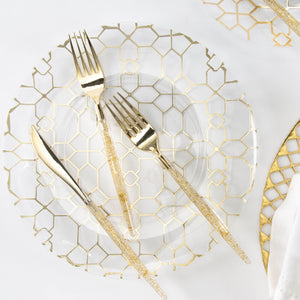 Gold Glitter Plastic Cutlery Set | 32 Pieces - Luxe Party NYC