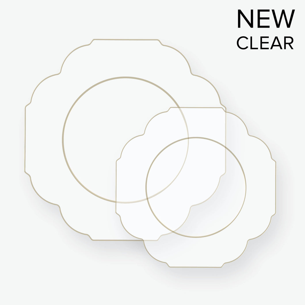 Scalloped Clear • Gold Plastic Plates | 10 Pack - Luxe Party NYC