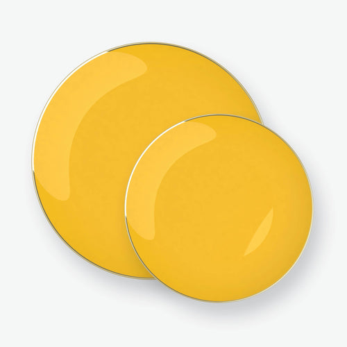 Yellow • Gold Round Plastic Plates | 10 Pack - Luxe Party NYC