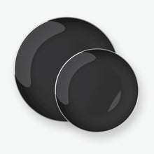 Load image into Gallery viewer, Black • Silver Round Plastic Plates | 10 Pack - Luxe Party NYC