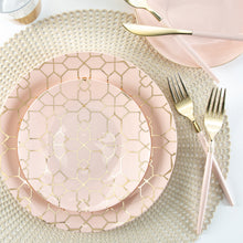 Load image into Gallery viewer, Round Blush • Gold Pattern Plastic Plates | 10 Pack - Luxe Party NYC
