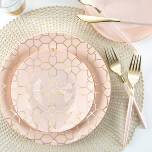 Round Blush • Gold Pattern Plastic Plates | 10 Pack - Luxe Party NYC