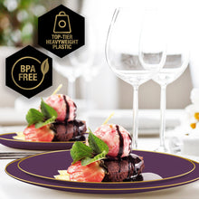Load image into Gallery viewer, Round Purple • Gold Plastic Plates | 10 Pack - Luxe Party NYC