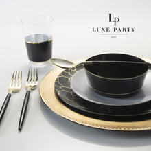 Load image into Gallery viewer, Round Black • Gold Pattern Plastic Plates | 10 Pack - Luxe Party NYC