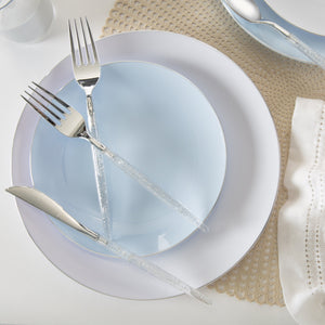 Round Ice Blue • Silver Plastic Plates | 10 Pack - Luxe Party NYC