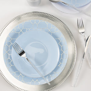 Round Ice Blue • Silver Plastic Plates | 10 Pack - Luxe Party NYC