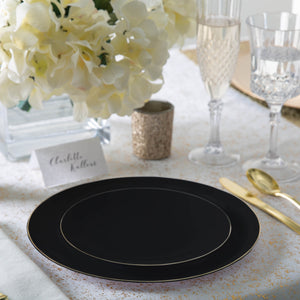 56 Pc | Round Coupe Black • Gold Plastic Party Set - Luxe Party NYC