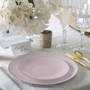 56 Pc | Round Coupe Blush • Gold Plastic Party Set - Luxe Party NYC