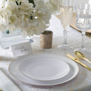 56 Pc | Round Coupe White • Gold Plastic Party Set - Luxe Party NYC