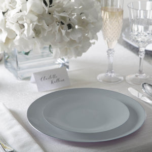 56 Pc | Round Coupe Grey • Silver Plastic Party Set - Luxe Party NYC