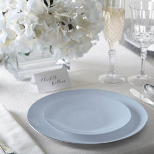 56 Pc | Round Coupe Ice Blue • Silver Plastic Party Set - Luxe Party NYC