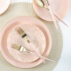 Round Blush • Gold Pattern Plastic Plates | 10 Pack - Luxe Party NYC