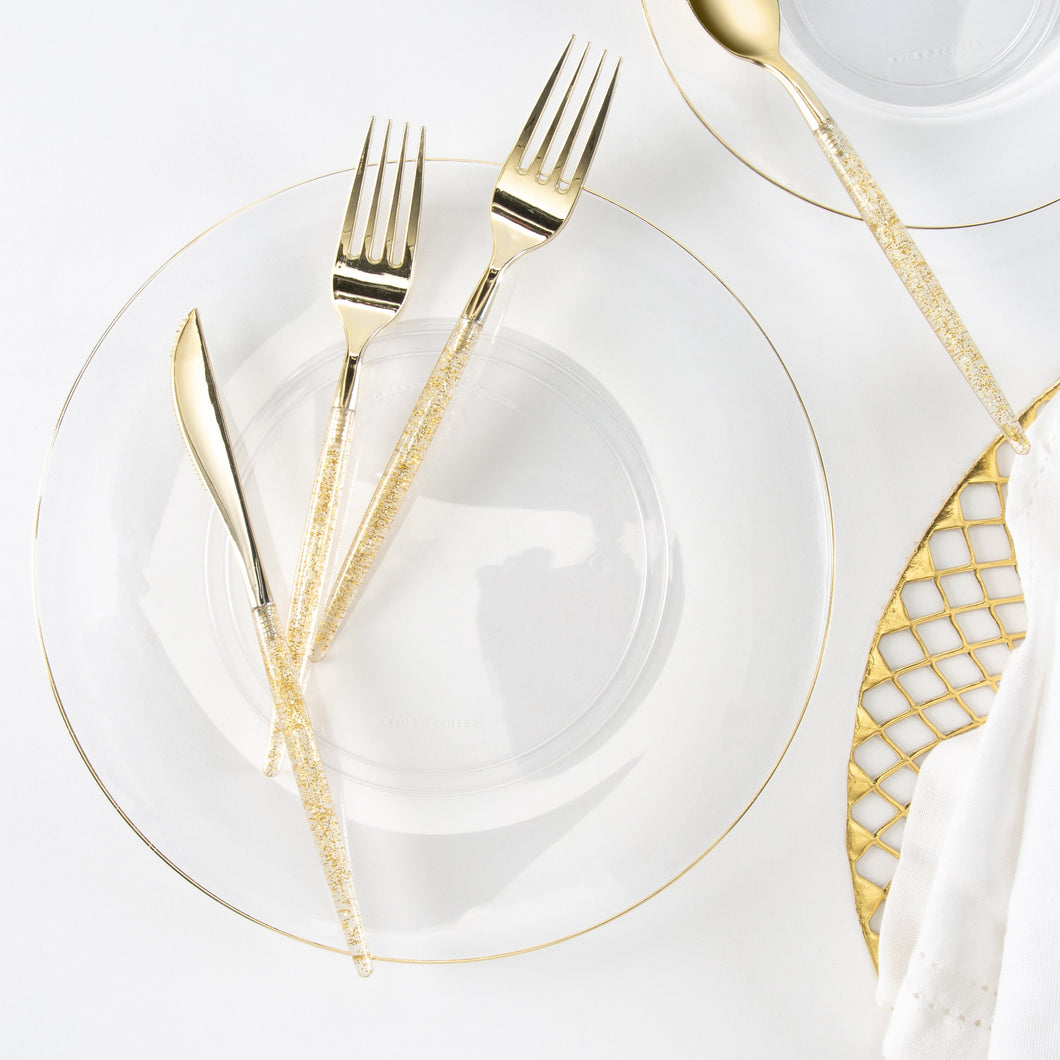 Round Clear • Gold Plastic Plates | 10 Pack - Luxe Party NYC