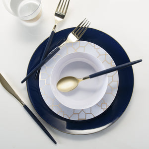 Round Navy • Gold Plastic Plates | 10 Pack - Luxe Party NYC