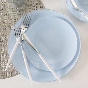 Round Ice Blue • Silver Plastic Plates | 10 Pack - Luxe Party NYC