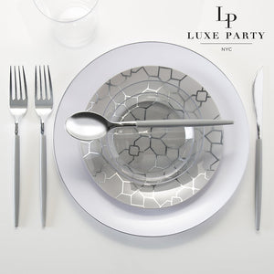 Round White • Silver Plastic Plates | 10 Pack - Luxe Party NYC