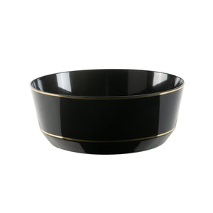 14 Oz. Round Black • Gold Plastic Bowls | 10 Pack - Luxe Party NYC