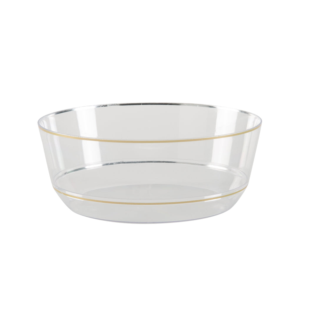 14 Oz. Round Clear • Gold Plastic Bowls | 10 Pack - Luxe Party NYC