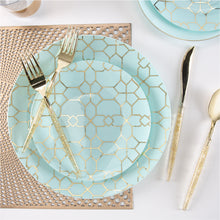 Load image into Gallery viewer, Round Mint • Gold Pattern Plastic Plates | 10 Pack - Luxe Party NYC