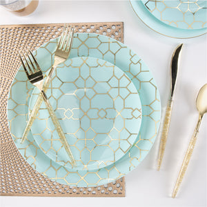 Round Mint • Gold Pattern Plastic Plates | 10 Pack - Luxe Party NYC