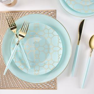 Round Mint • Gold Pattern Plastic Plates | 10 Pack - Luxe Party NYC