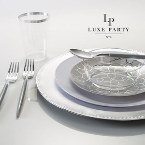 Round Gray • Silver Pattern Plastic Plates | 10 Pack - Luxe Party NYC