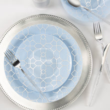 Load image into Gallery viewer, Round Ice Blue • Silver Pattern Plastic Plates | 10 Pack - Luxe Party NYC