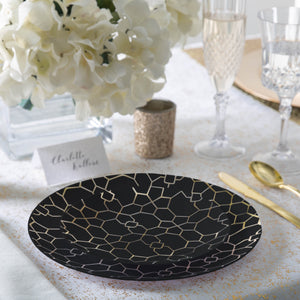 56 Pc | Round Pattern Black • Gold Plastic Party Set - Luxe Party NYC