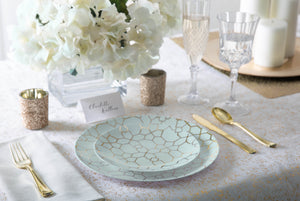 56 Pc | Round Pattern Mint • Gold Plastic Party Set - Luxe Party NYC
