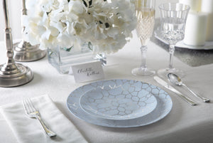 56 Pc | Round Pattern Ice Blue • Silver Plastic Party Set - Luxe Party NYC